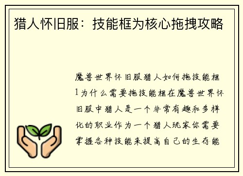 猎人怀旧服：技能框为核心拖拽攻略